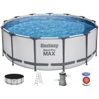 Каркасный бассейн 396×122  см Bestway Steel Pro MAX 5618W, фильтр-насос, лестница, тент, круглый