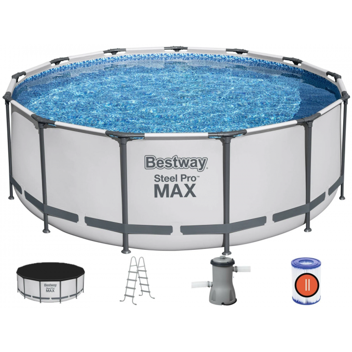 Каркасный бассейн 396×122 см Bestway Steel Pro MAX 5618W, , 12600 л. фильтр-насос, лестница, тент, круглый